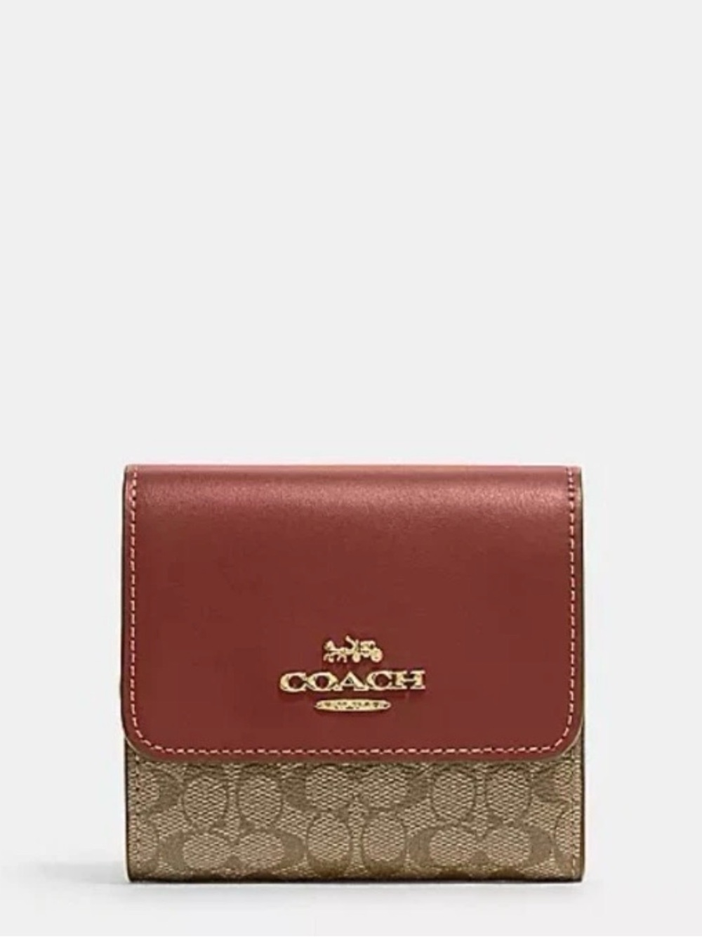 read* Coach Small Trifold Wallet - Terracotta/Colorblock Micro Signature Canvas
